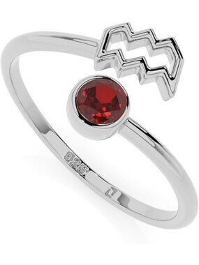 AQUARIUS Natural Gemstone with Zodiac Sign, Stackable Ring
